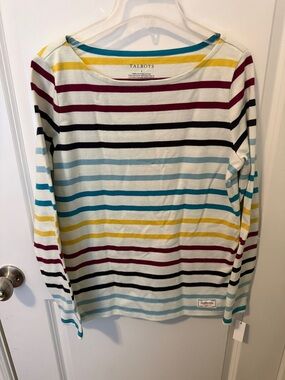 Talbots Cream Multicolor Horizontal Stripe Long Sleeve Top